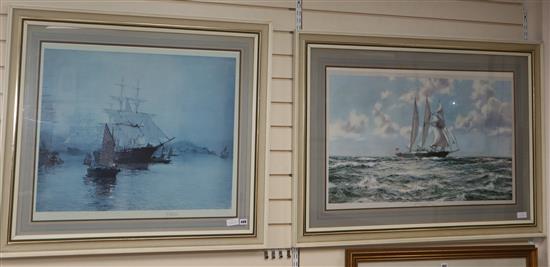 Montague Dawson, two limited edition prints, The Full Sail and Shipping in Hong Kong Harbour, both signed,